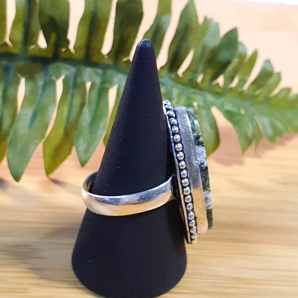 Chrysotile Serpentine Tumblestone 925 Sterling Silver Plated Ring Size 8.5 - Picture 4 of 9